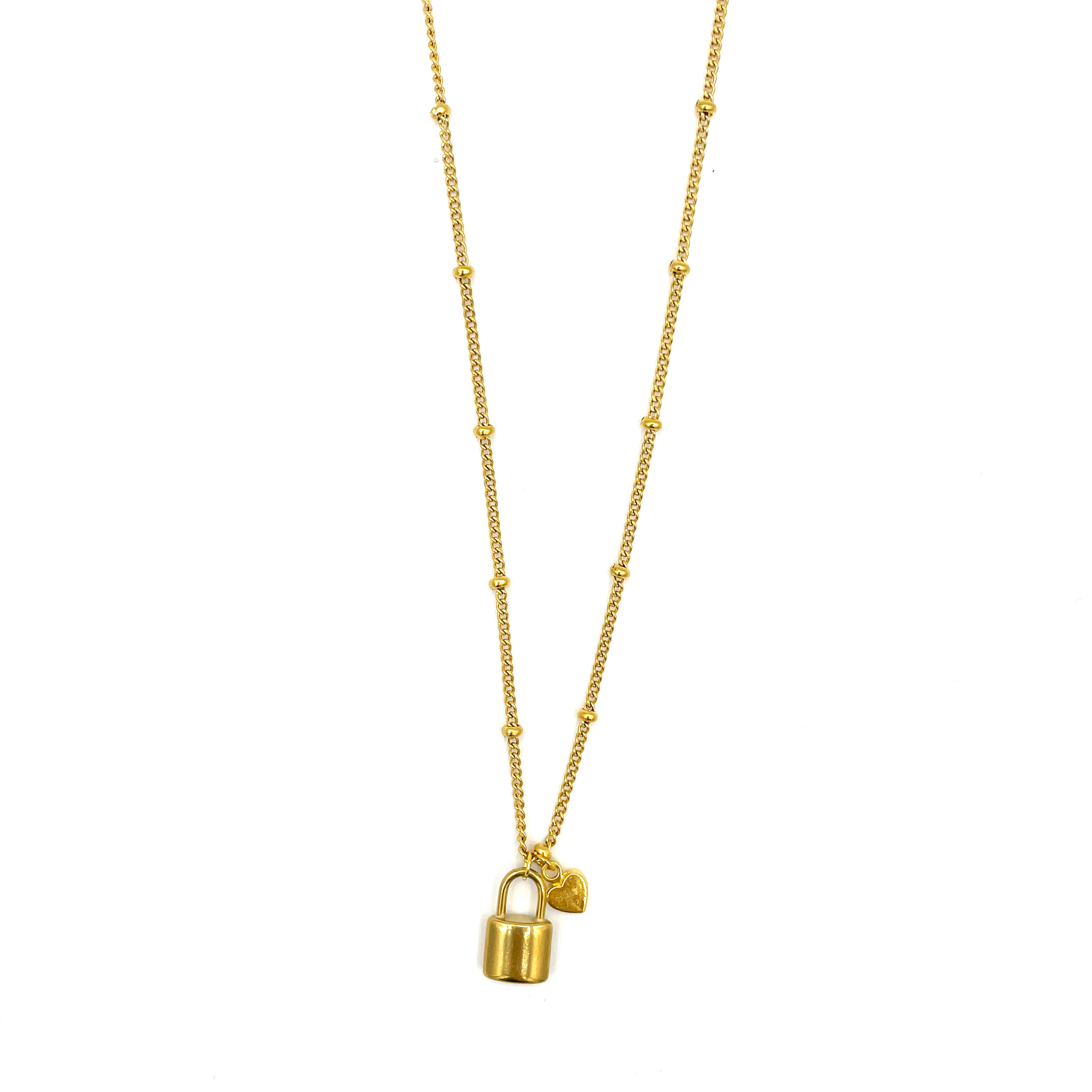 Gold heart lock necklace