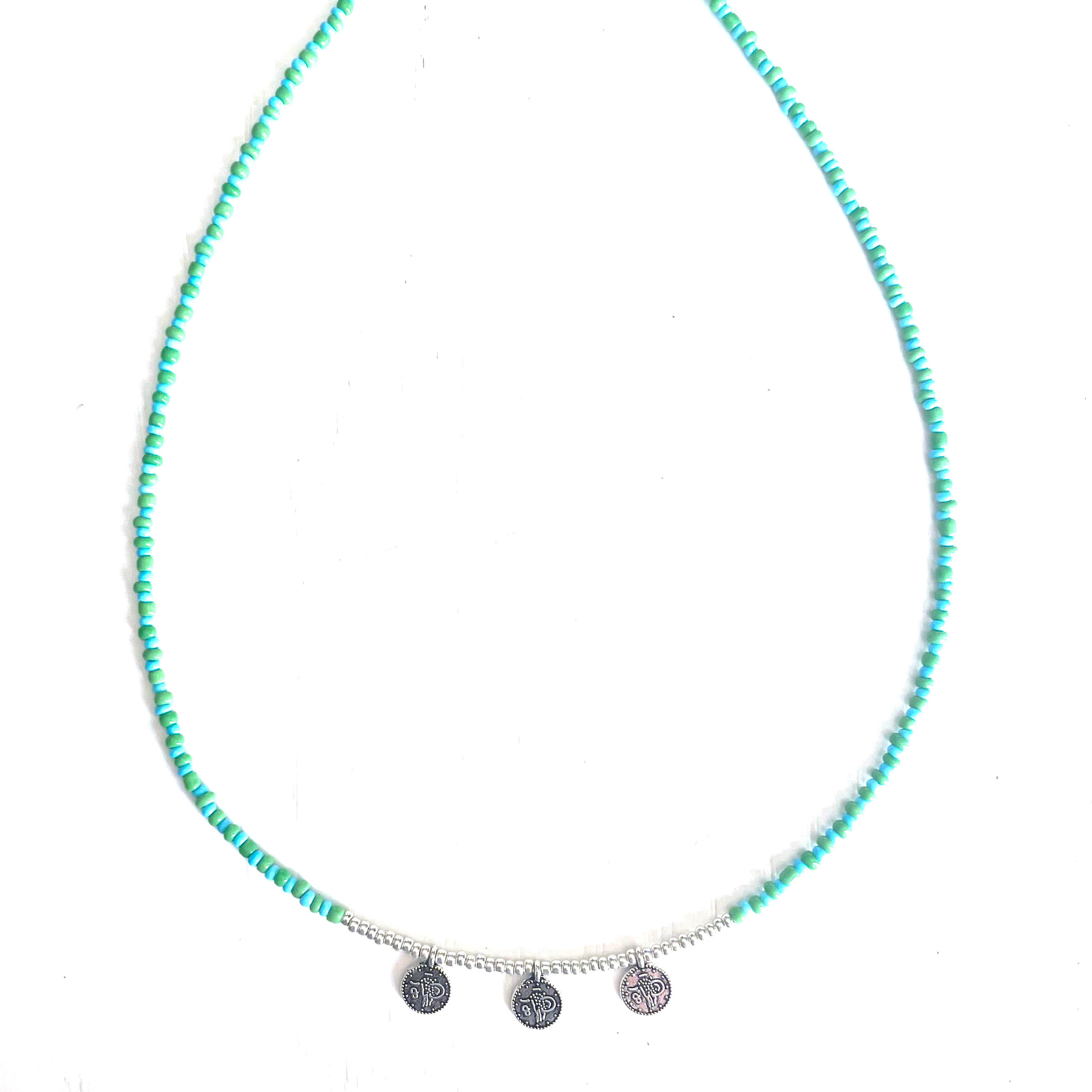 Green blue coin necklace