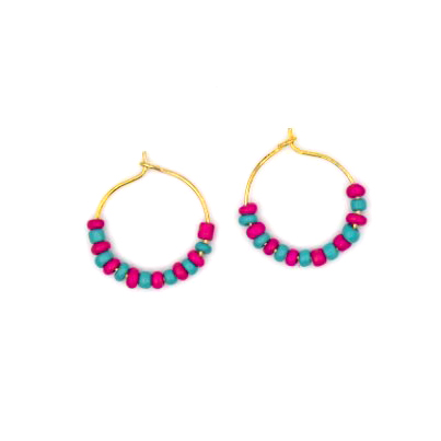 Pink blue small round earrings
