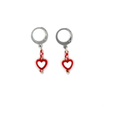 Red bead heart earrings