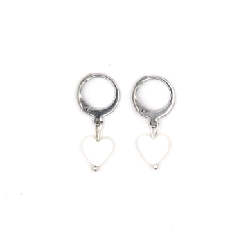 Silver white heart earrings