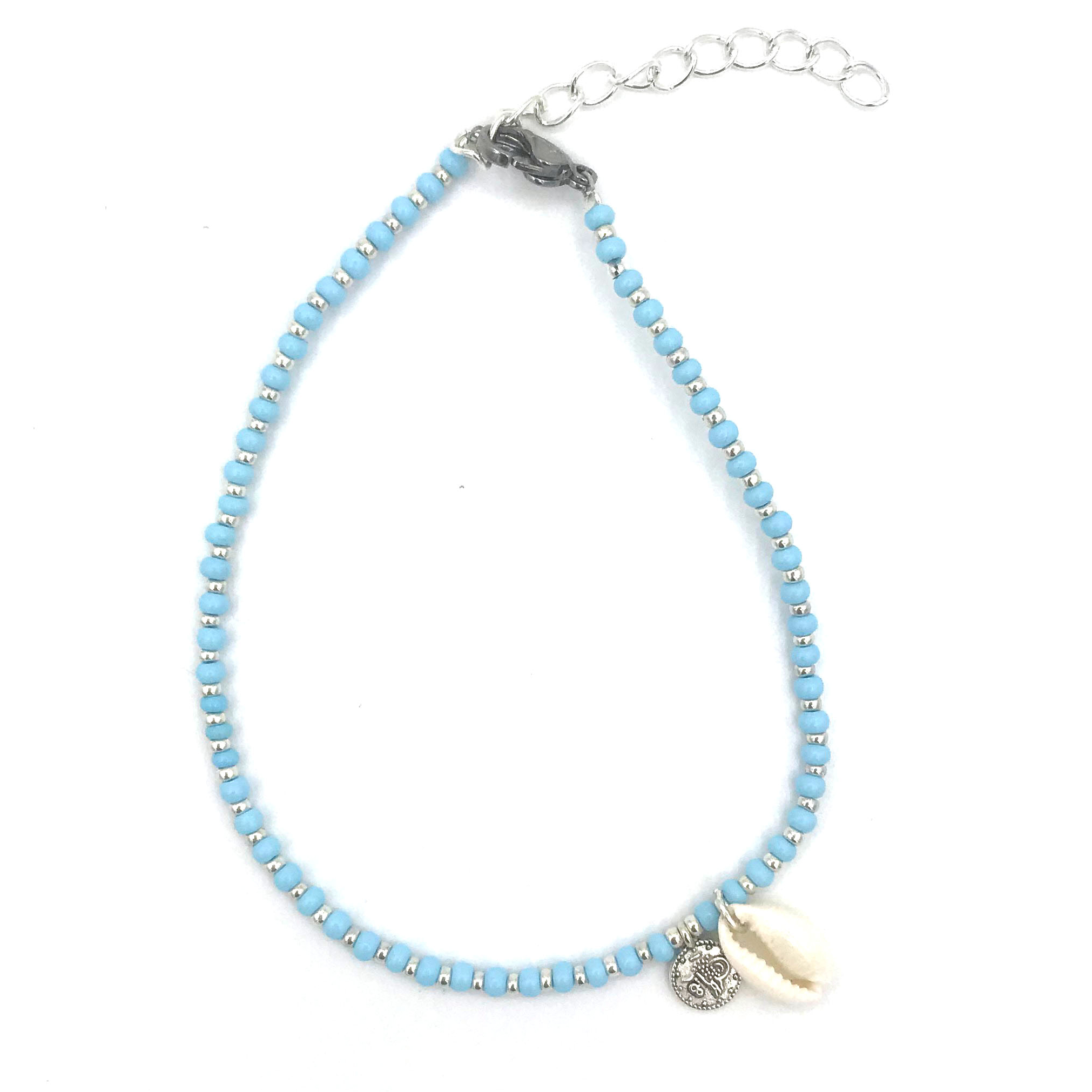 Blue silver shell anklet